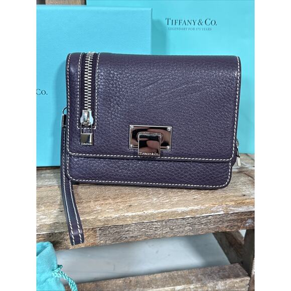 Tiffany & Co Pochette Wristlet Wallet Crossbody With Chain In Plum - Picture 3 of 16